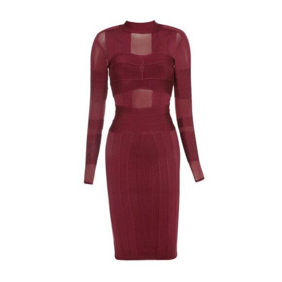 House of CB Bandage Red Maiko Long Sleeve Midi Dress Size Small - Picture 1 of 5